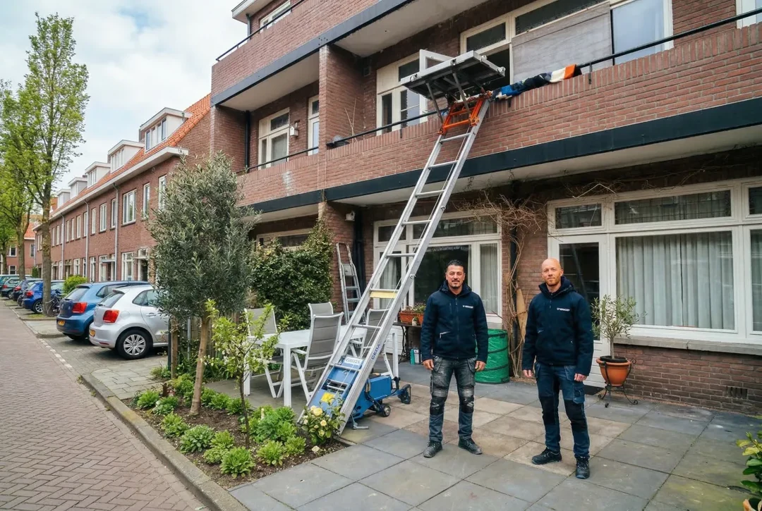 GEDA opbouwlift langs een gevel met twee operators